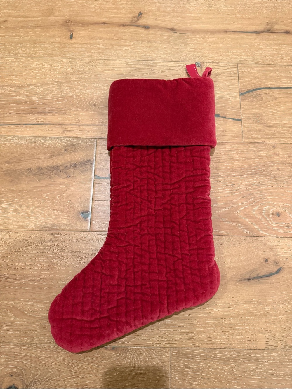 Pottery Barn NWT Red Quilted Velvet Holiday Stocking